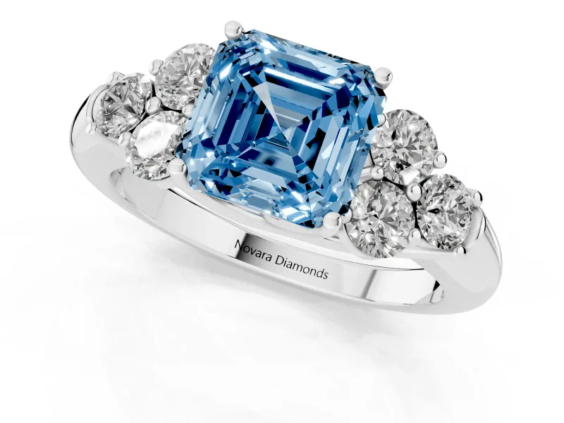 Asscher Cut Side Stone Engagement Ring Setting for a Fancy Blue Lab-Grown Diamond | Platinum
