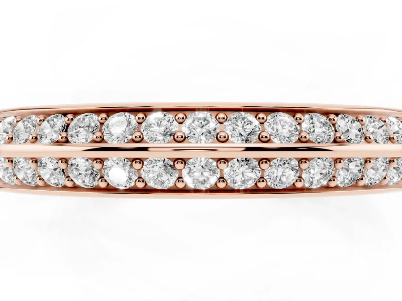 Round Lab-Grown Diamond Double Row Pavé Knife Edge Wedding Band | Raised Divider | Rose Gold