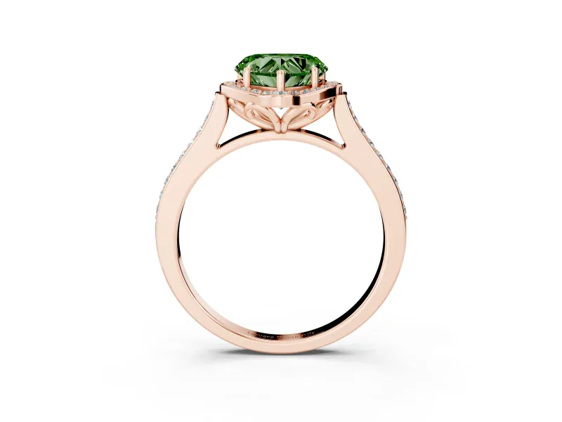 Heart-Shaped Petal Tip Halo Engagement Ring Setting for a Fancy Green Lab-Grown Diamond | Pavé Band | Rose Gold