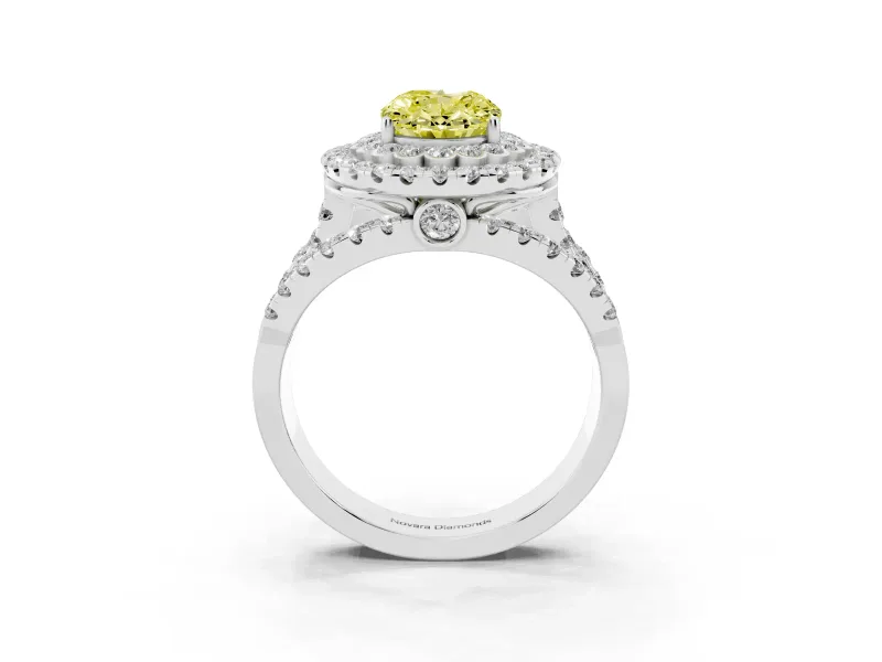 Oval Double Halo Engagement Ring Setting for a Fancy Yellow Lab-Grown Diamond | Pave Split Shank | Sterling Silver