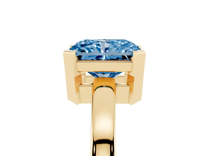 Radiant Cut Solitaire Engagement Ring Setting for a Fancy Blue Lab-Grown Diamond | Flat Tab Prongs | Yellow Gold