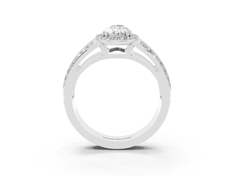 Pear-Shaped Halo Engagement Ring Setting | Two-Row Pave Split Shank | Platinum