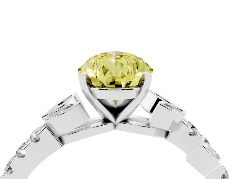 Fancy Yellow Pear Cut Diamond Solitaire Leaf-Inspired Ring Set in Silver with Pavé Band and Prong Setting