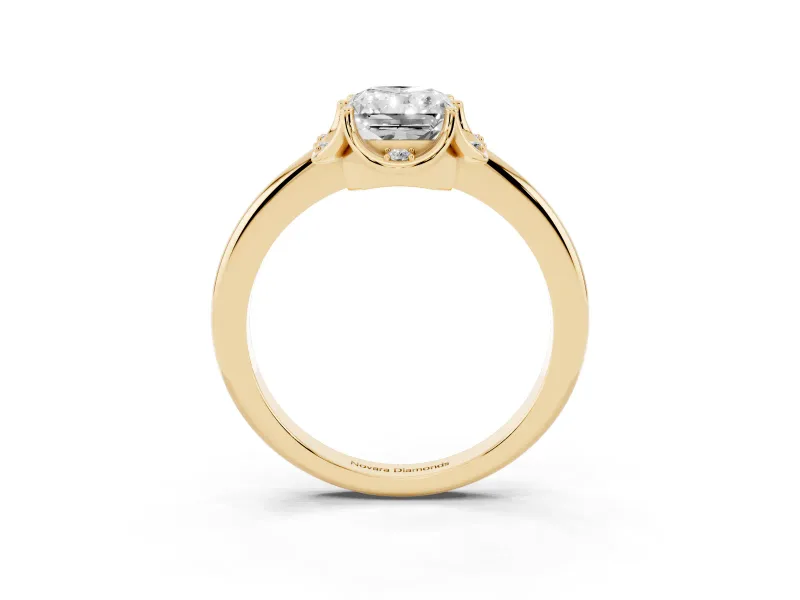Radiant Cut Scalloped Petal Halo Engagement Ring Setting | Plain Band | Yellow Gold