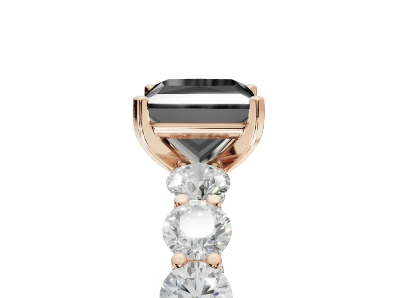 Princess Cut Side Stone Engagement Ring Setting for a Black Center | Rose Gold