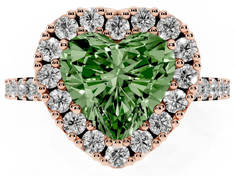 Heart-Shaped Halo Engagement Ring Setting for a Fancy Green Lab-Grown Diamond | Single Row Pavé Band | Rose Gold