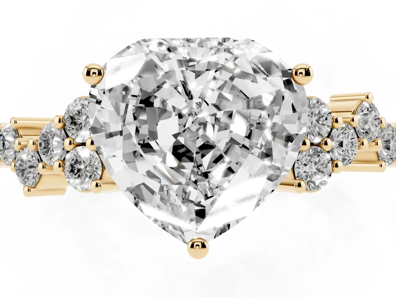 Heart-Shaped Scattered Accent Engagement Ring Setting | Slim Band | Yellow Gold