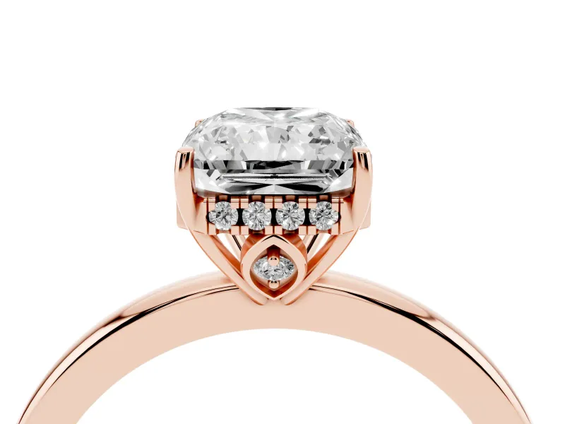 Radiant Cut Hidden Halo Solitaire Engagement Ring Setting | Thin Wire Band | Rose Gold
