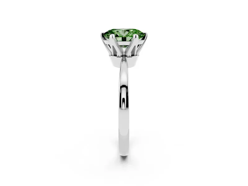 Fancy Green Oval Cut Diamond Solitaire Engagement Ring Set in Platinum with Slim Tapered Solitaire Band