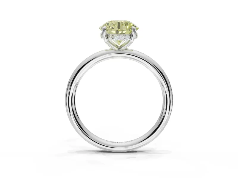 Round Hidden Halo Ring Setting for a Fancy Yellow Lab-Grown Diamond | Sterling Silver