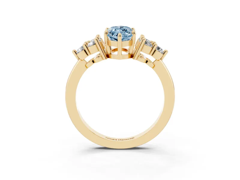 Marquise Cluster Side Stone Engagement Ring Setting for a Fancy Blue Lab-Grown Diamond | Yellow Gold