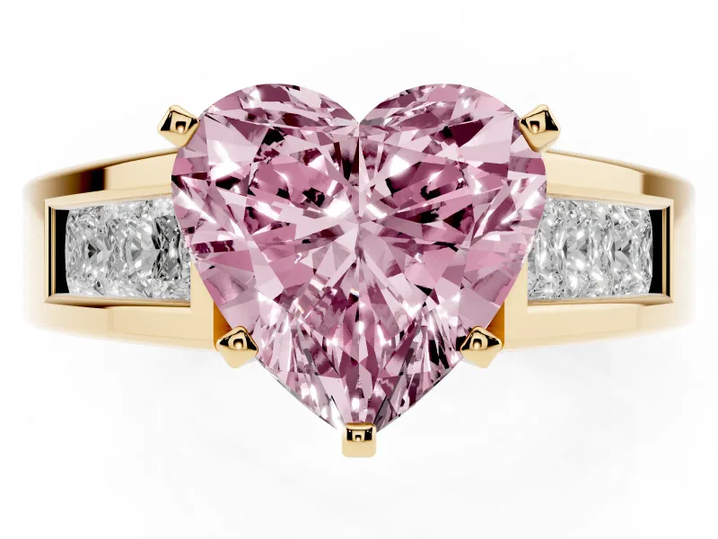 Heart-Shaped Channel-Set Engagement Ring Setting for a Fancy Pink Lab-Grown Diamond | Yellow Gold