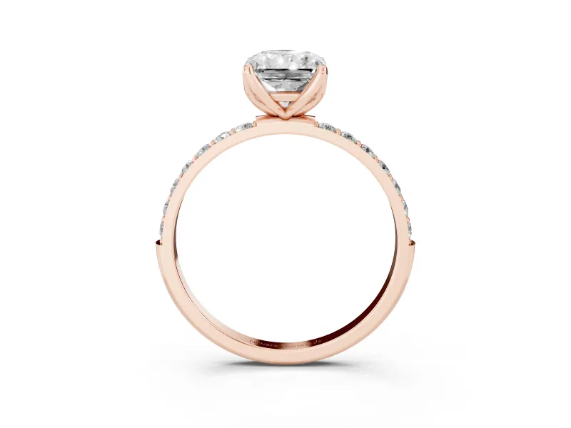 Radiant Cut Pave Solitaire Engagement Ring Setting | Fine Line Pave Band | Rose Gold