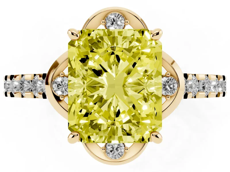 Radiant Cut Floral Petal Engagement Ring Setting for a Fancy Yellow Lab-Grown Diamond | Petal Accents | Yellow Gold