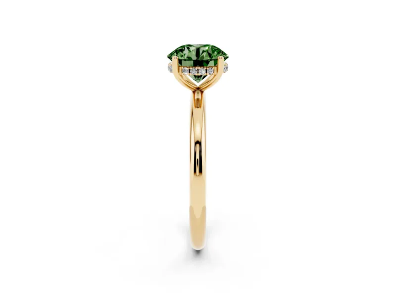 Round Micro-Prong Hidden Halo Engagement Ring Setting for a Fancy Green Lab-Grown Diamond | Plain Band | Yellow Gold