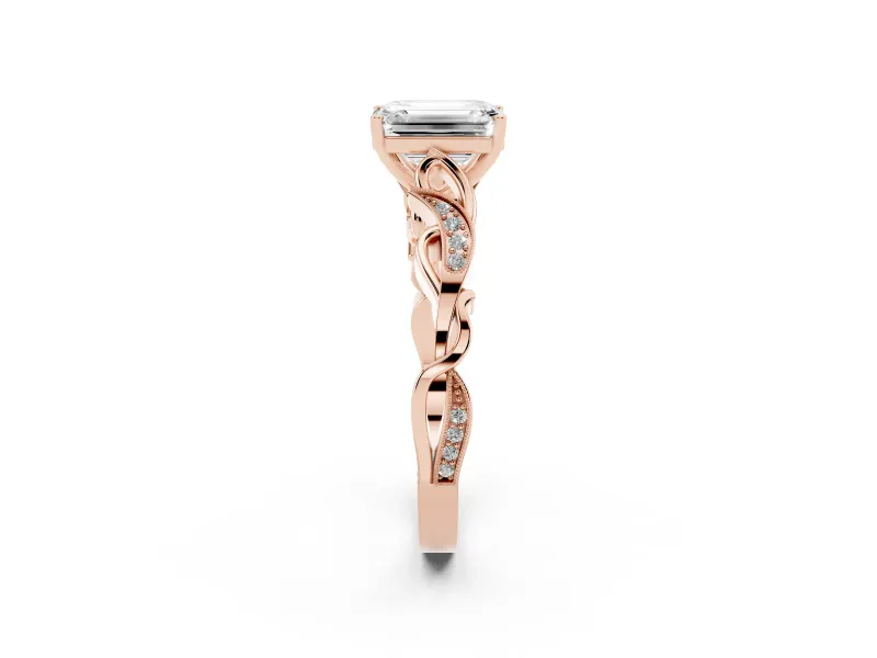 Emerald Cut Vintage Vine Solitaire Engagement Ring Setting | Milgrain Leaves | Rose Gold