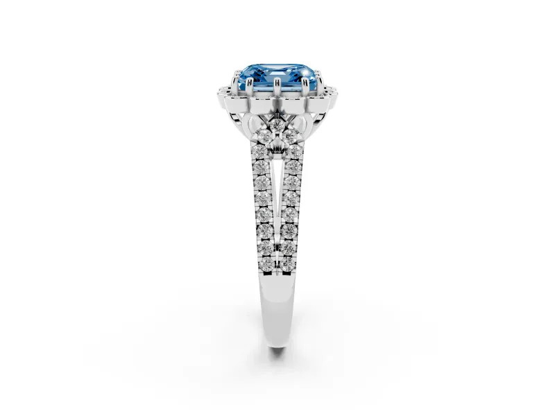 Asscher Cut Floral Halo Engagement Ring Setting for a Fancy Blue Lab-Grown Diamond | Pavé Split Shank | Sterling Silver