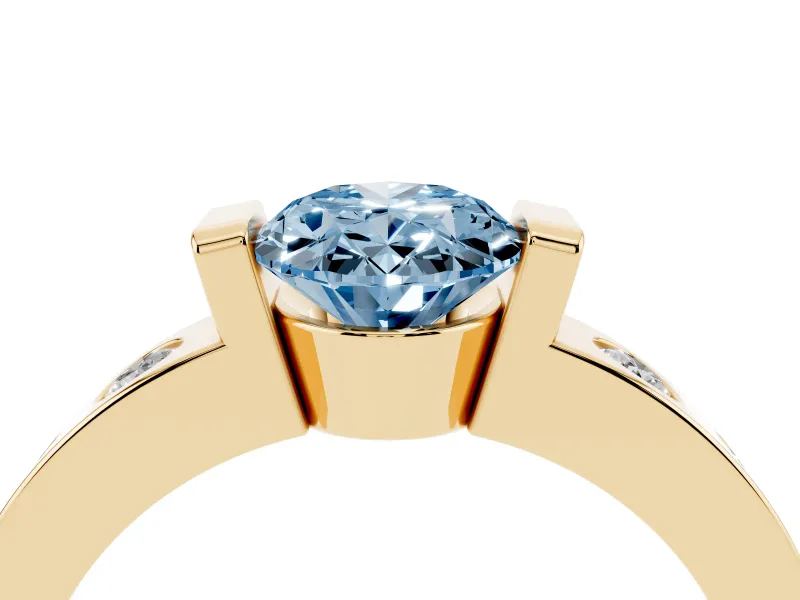 Oval Tension Style Engagement Ring Setting for a Fancy Blue Lab-Grown Diamond | Yellow Gold