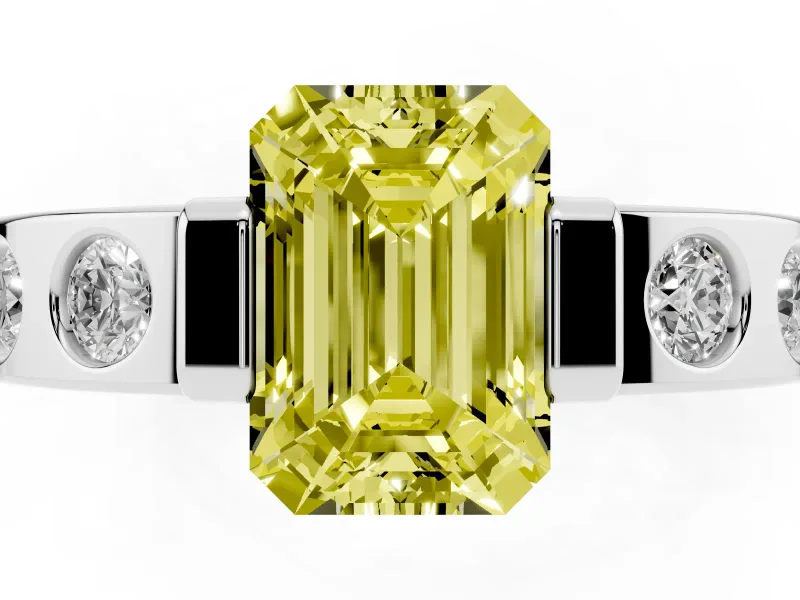 Emerald Cut Tension Style Engagement Ring Setting for a Fancy Yellow Lab-Grown Diamond | Platinum
