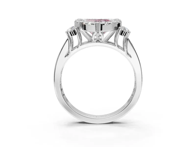 Heart-Shaped Halo Engagement Ring Setting for a Fancy Pink Lab-Grown Diamond | Graduated Channel Band | Sterling Silver