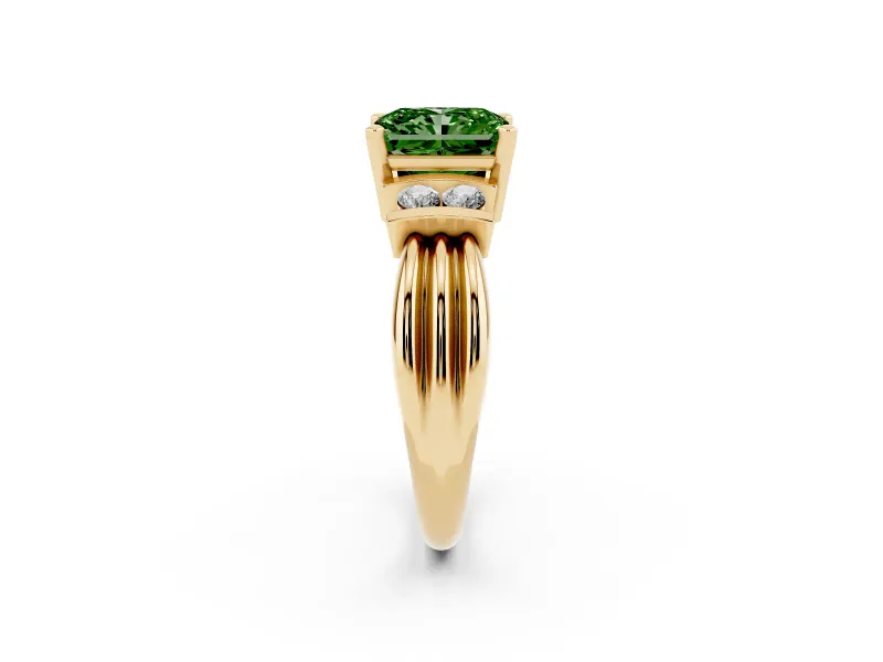 Radiant Cut Bar-Set Engagement Ring Setting for a Fancy Green Lab-Grown Diamond | Yellow Gold
