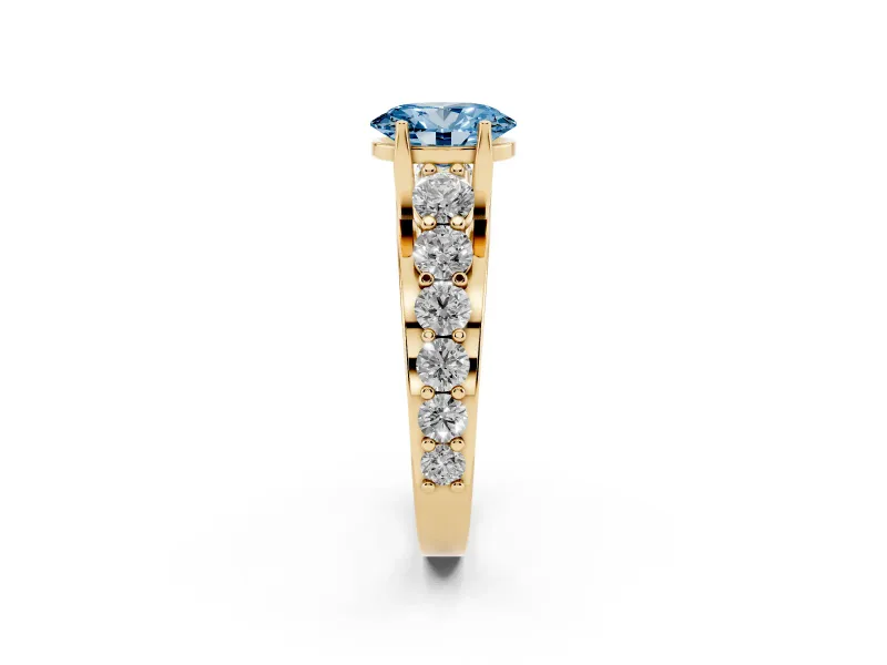 Oval Graduated Engagement Ring Setting for a Fancy Blue Lab-Grown Diamond | Yellow Gold