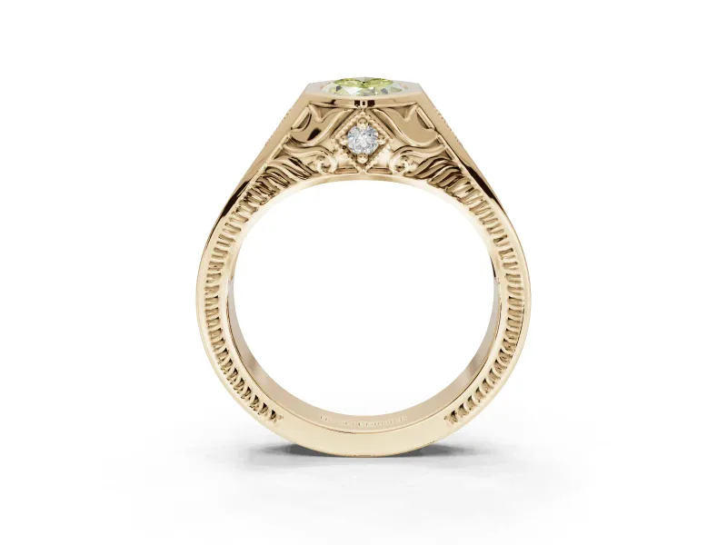 Marquise Vintage Bezel Engagement Ring Setting for a Fancy Yellow Lab-Grown Diamond | Engraved Band | Yellow Gold
