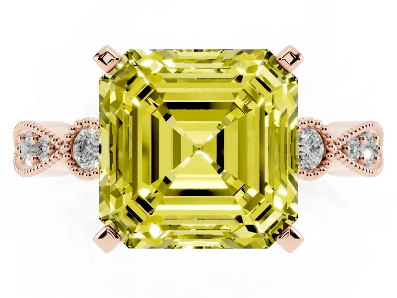 Asscher Cut Vintage Engagement Ring Setting for a Fancy Yellow Lab-Grown Diamond | Rose Gold