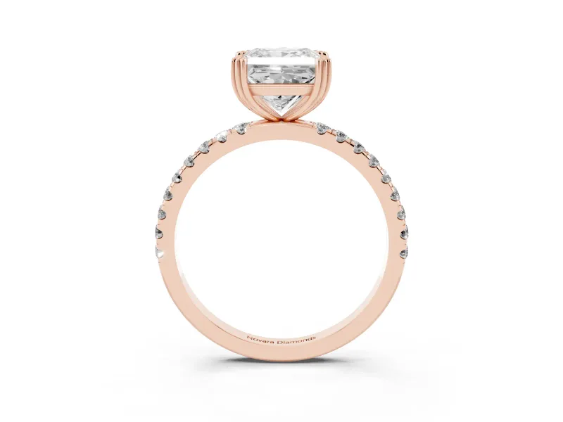 Princess Cut Pave Solitaire Engagement Ring Setting | Double Claw Prongs | Rose Gold