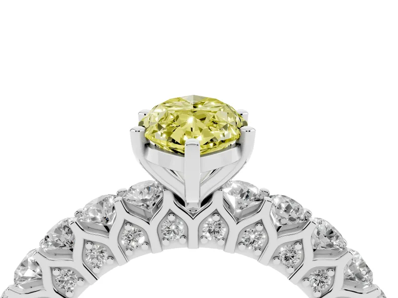 Fancy Yellow Marquise Cut Diamond Solitaire Ring Set in Platinum with Shared Prong Pavé Band