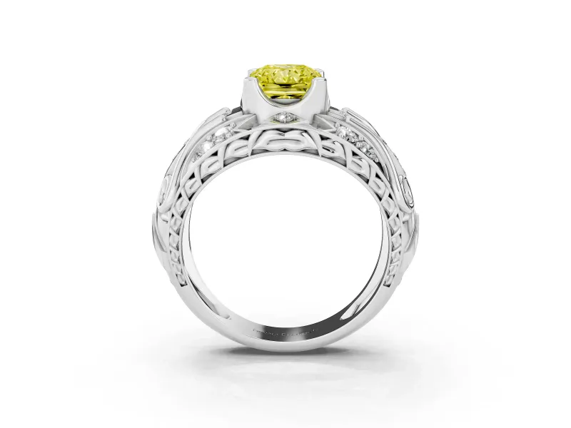 Radiant Cut Art Deco Engagement Ring Setting for a Fancy Yellow Lab-Grown Diamond | White Gold