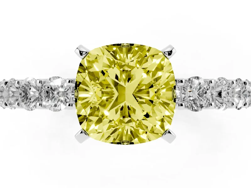 Cushion Cut Shared Prong Engagement Ring Setting for a Fancy Yellow Lab-Grown Diamond | White Gold