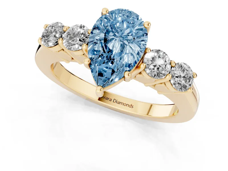 Pear-Shaped 5 Stone Engagement Ring Setting for a Fancy Blue Lab-Grown Diamond | Yellow Gold