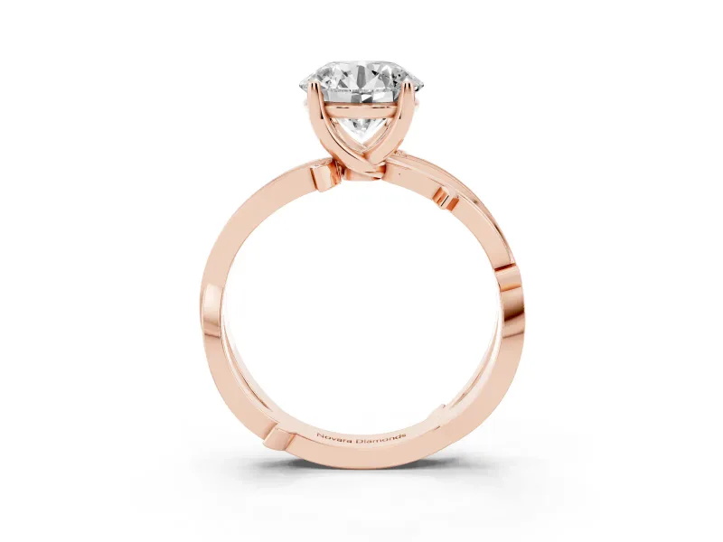 Round Cut Diamond Pavé Twist Band Solitaire Ring Set in Rose gold with Prong Setting