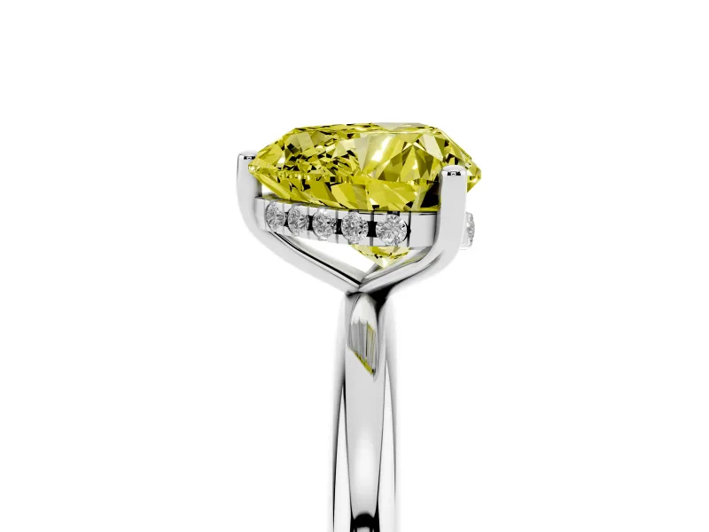 Heart-Shaped Hidden Halo Engagement Ring Setting for a Fancy Yellow Lab-Grown Diamond | Plain Band | Platinum