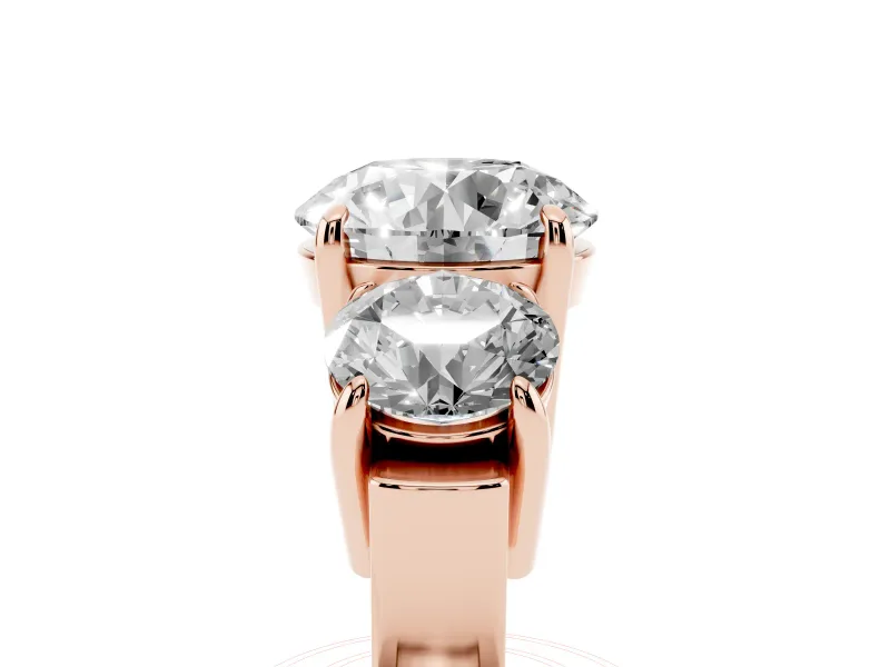 Round Three Stone Engagement Ring Setting | Round Side Stones and Open Baskets | Rose Gold