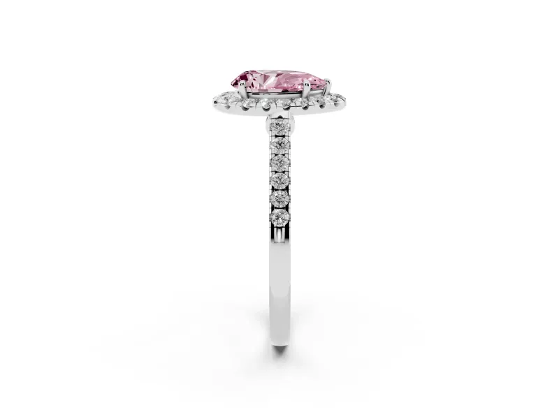 Pear-Shaped Halo Engagement Ring Setting for a Fancy Pink Lab-Grown Diamond | Pave Shoulders | White Gold