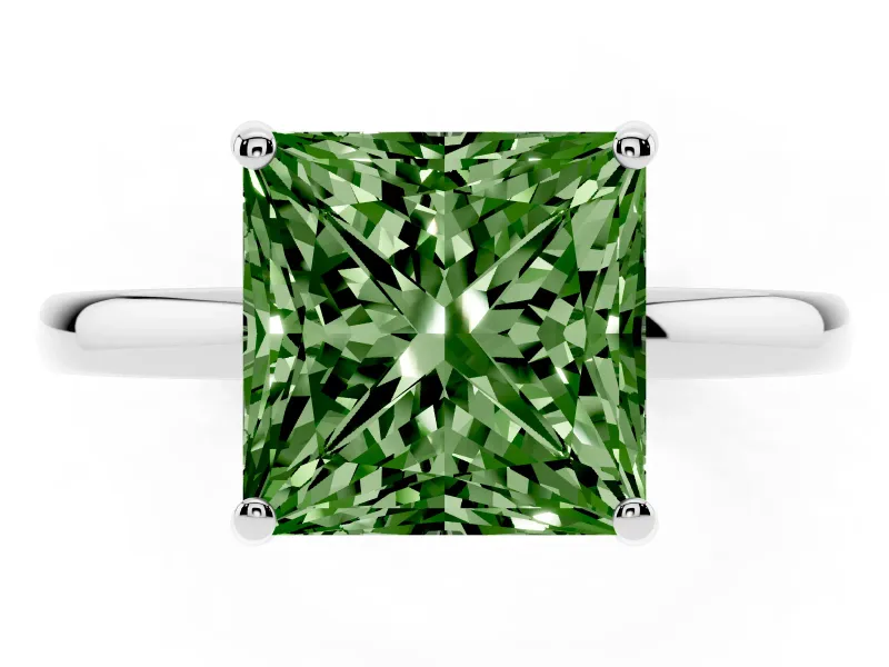 Princess Cut Hidden Halo Engagement Ring Setting for a Fancy Green Lab-Grown Diamond | Thin Band | Sterling Silver