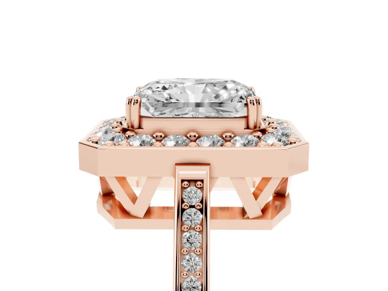 Radiant Cut Halo Engagement Ring Setting | Polished Halo Rim | Rose Gold