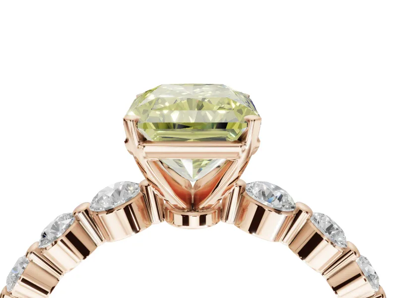 Radiant Cut Graduated Side Stone Engagement Ring Setting for a Fancy Yellow Lab-Grown Diamond | Rose Gold