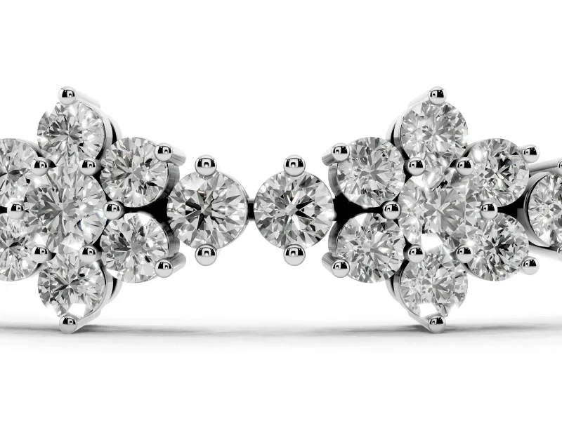 Round Lab-Grown Diamond Floral Cluster Tennis Bracelet | Flower Motif Links | Sterling Silver