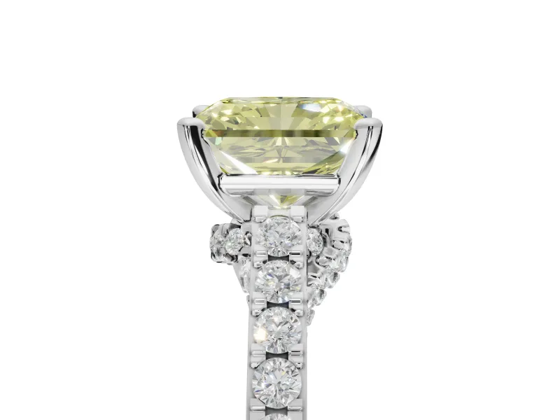 Radiant Cut Pavé Solitaire Engagement Ring Setting for a Fancy Yellow Lab-Grown Diamond | Crossover Gallery | White Gold