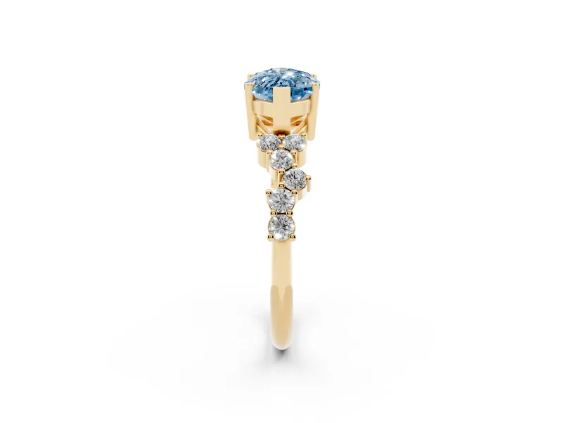 Marquise Scattered Accent Engagement Ring Setting for a Fancy Blue Lab-Grown Diamond | Yellow Gold