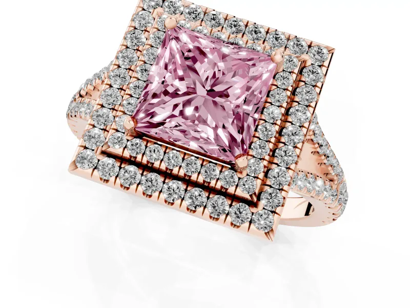 Princess Cut Halo Engagement Ring Setting for a Fancy Pink Lab-Grown Diamond | Rose Gold - Design NV-24799