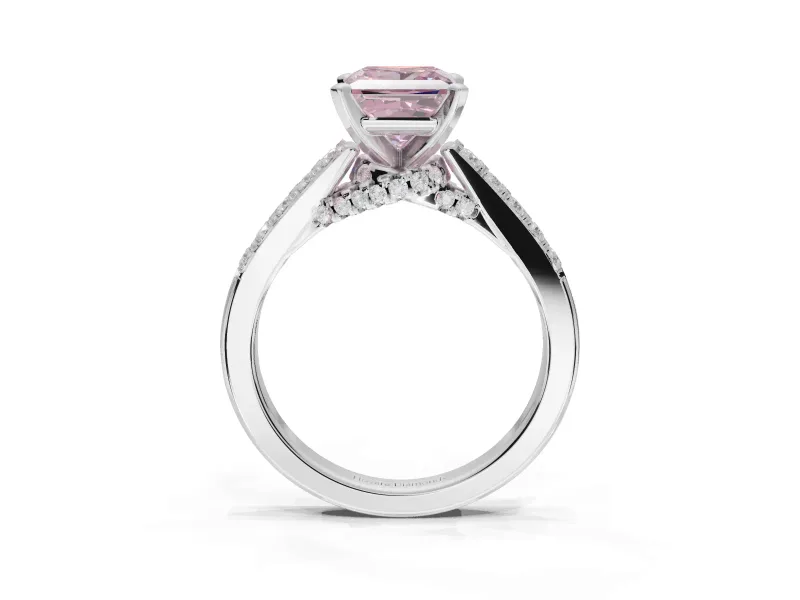 Princess Cut Pavé Engagement Ring Setting for a Fancy Pink Lab-Grown Diamond | Crossover Gallery | Sterling Silver