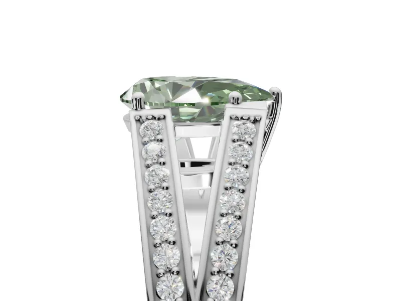 Pear-Shaped Split Shank Pavé Engagement Ring Setting for a Fancy Green Lab-Grown Diamond | Platinum