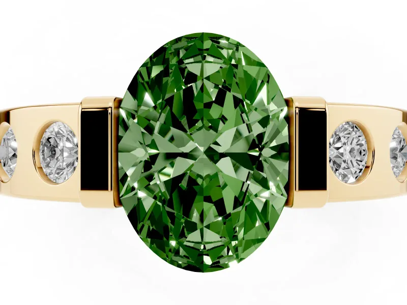 Oval Tension Style Engagement Ring Setting for a Fancy Green Lab-Grown Diamond | Yellow Gold
