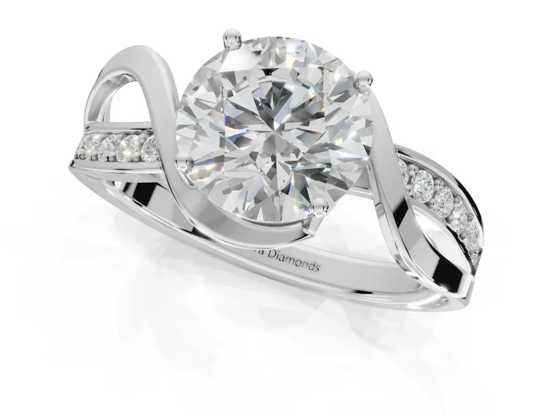 Round Bypass Solitaire Engagement Ring Setting | Pavé and Plain Strands | Platinum