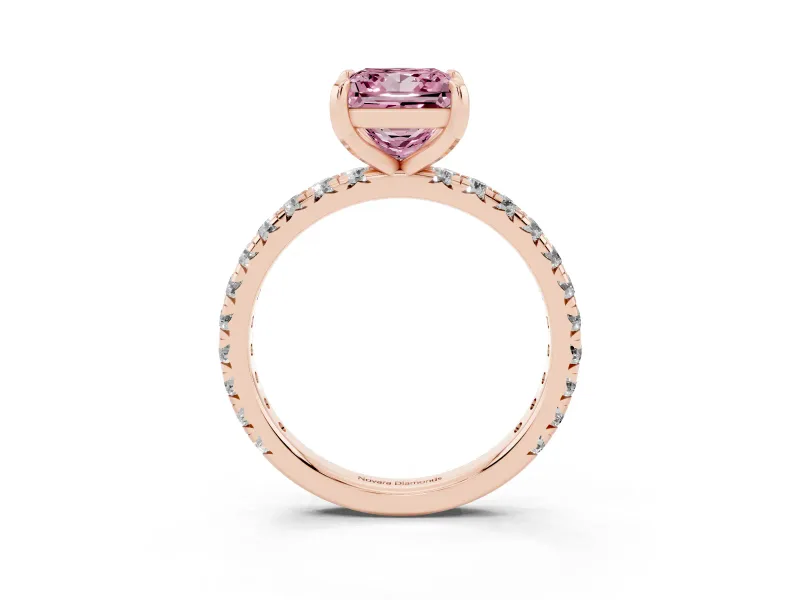 Princess Cut Pavé Solitaire Engagement Ring Setting for a Fancy Pink Lab-Grown Diamond | Shared Prong Band | Rose Gold
