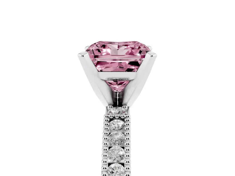 Princess Cut Vintage Pavé Engagement Ring Setting for a Fancy Pink Lab-Grown Diamond | Milgrain Edges | Sterling Silver